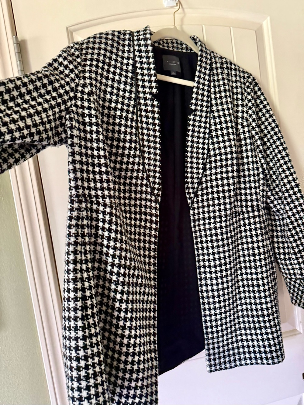 Vintage The Limited Black & White Houndstooth Open-Front Blazer Coatigan